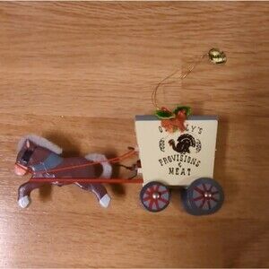 Kurt Adler O'Reilly's Provisions & Meat Wagon Wood Christmas Ornament 1979